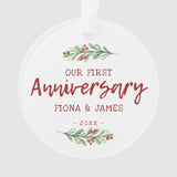 Our First Anniversary Brush Script Greenery Ornament