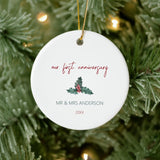 Our First Anniversary Mistletoe Christmas Ceramic Ornament
