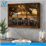 Angus Cows Outside Window Canvas Wall Art, Wall Decor Visual Art - Gifts For Cow Lovers
