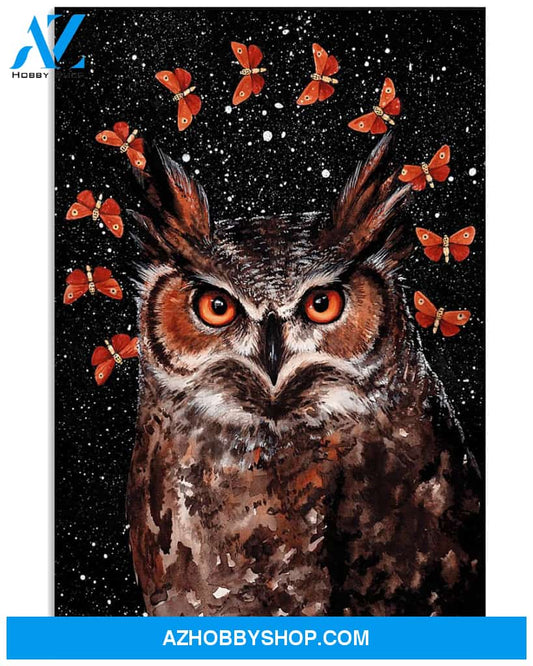 Owl And Butterflies Poster Wall Decor