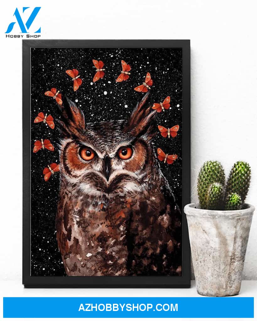 Owl And Butterflies Vertical Canvas Prints, Wall Decor Visual Art