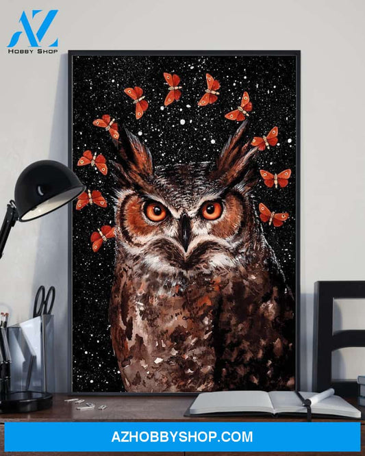 Owl And Butterflies Vertical Canvas Prints, Wall Decor Visual Art