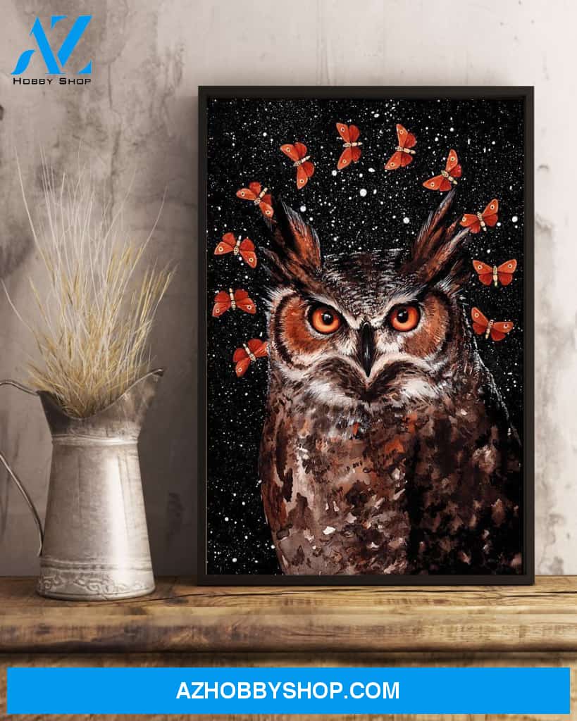 Owl And Butterflies Vertical Canvas Prints, Wall Decor Visual Art