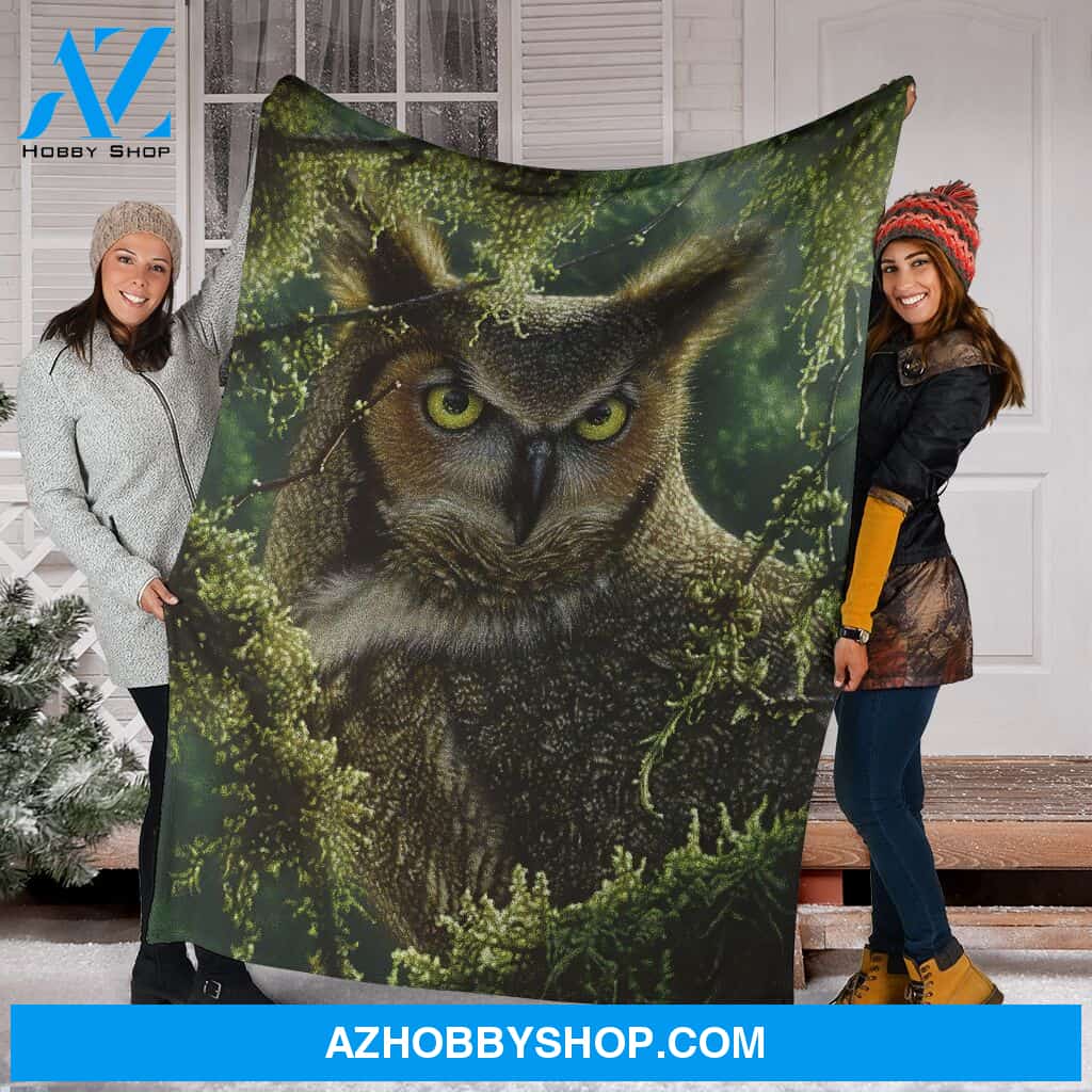 Owl Behind Tree Fleece Blanket
