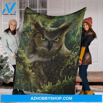 Owl Behind Tree Fleece Blanket