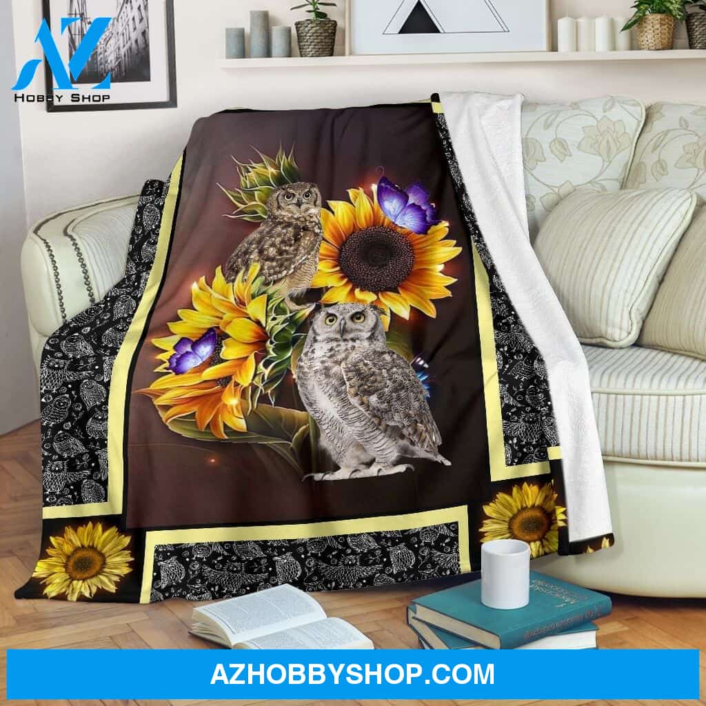 Owl dark sunflower Fleece Blanket