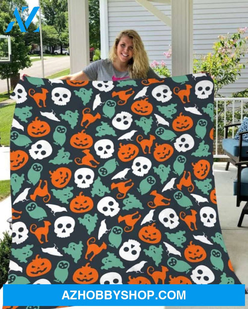 Owl Ghost Pumpkin Halloween Gift Fleece Blanket - Sherpa Blanket
