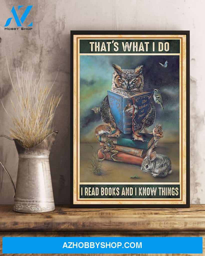 Owl I Read Books And I Know Things Vertical Canvas Decor, Wall Decor Visual Art