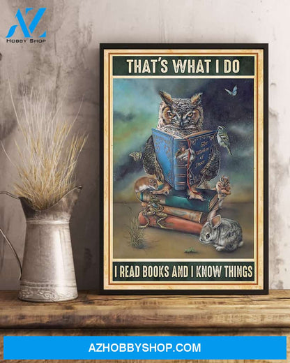 Owl I Read Books And I Know Things Vertical Canvas Decor, Wall Decor Visual Art