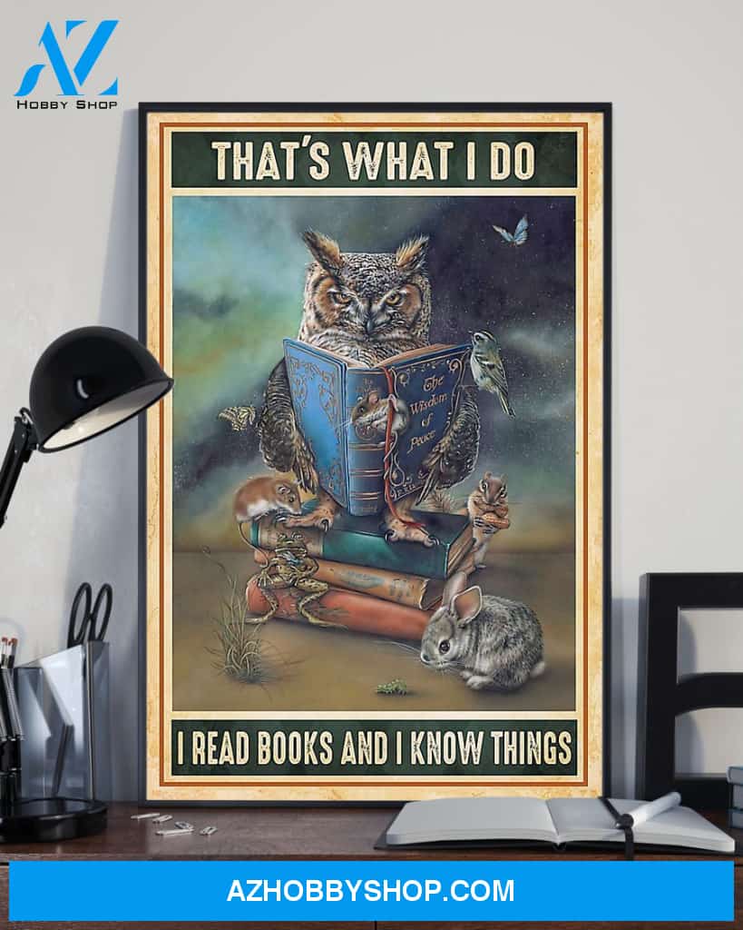 Owl I Read Books And I Know Things Vertical Canvas Decor, Wall Decor Visual Art
