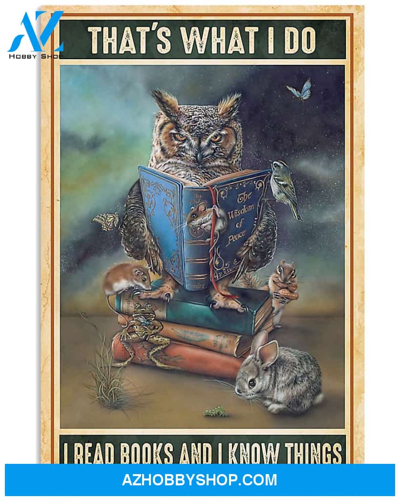 Owl I Read Books And I Know Things Vertical Canvas Decor, Wall Decor Visual Art