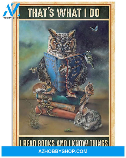 Owl I Read Books And I Know Things Vertical Canvas Decor, Wall Decor Visual Art