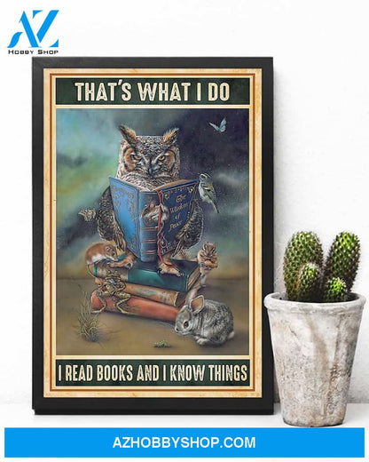 Owl I Read Books And I Know Things Vertical Canvas Decor, Wall Decor Visual Art