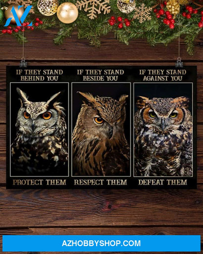 Owl If They Stand Behind You Protect Them Canvas Painting, Wall Decor Visual Art