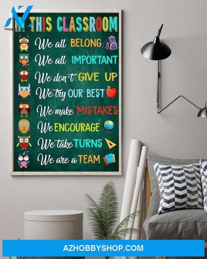 Teacher Classroom Canvas Owl In This Classroom, Student Wall Art Back to School Gift for Teacher