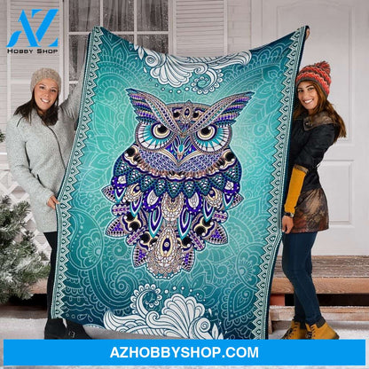 Owl Mandala Art Color Fleece Blanket
