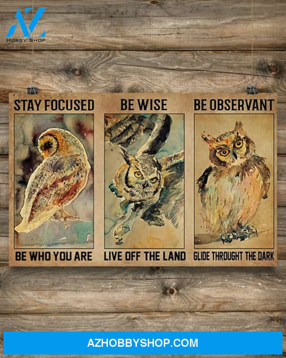 Owl Stay Focused Be Who You Are Canvas Painting, Wall Decor Visual Art