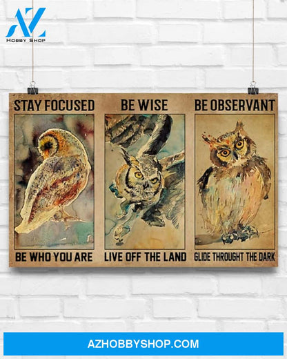 Owl Stay Focused Be Who You Are Canvas Painting, Wall Decor Visual Art