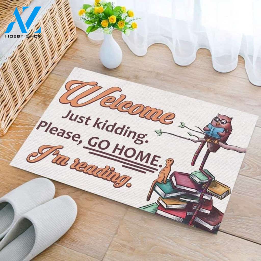 Personalized Name Family House Owl Welcome Just Kidding Reading Doormat Indoor And Outdoor Mat Entrance Rug Sweet Home Decor Housewarming Gift Gift For Friend Family Stem Feminist