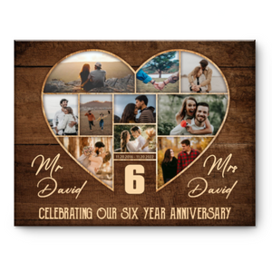 6th Wedding Anniversary Present, Gift For 6th Anniversary, Heart Shape Photo Collage