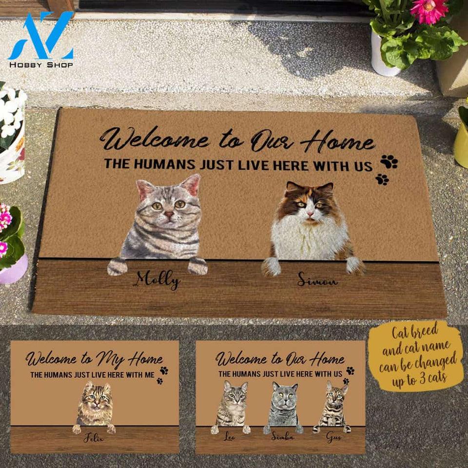 Painting Cat , Welcome To Our Home The Humans Just Live Here With Us, Personalized Doormat HQ