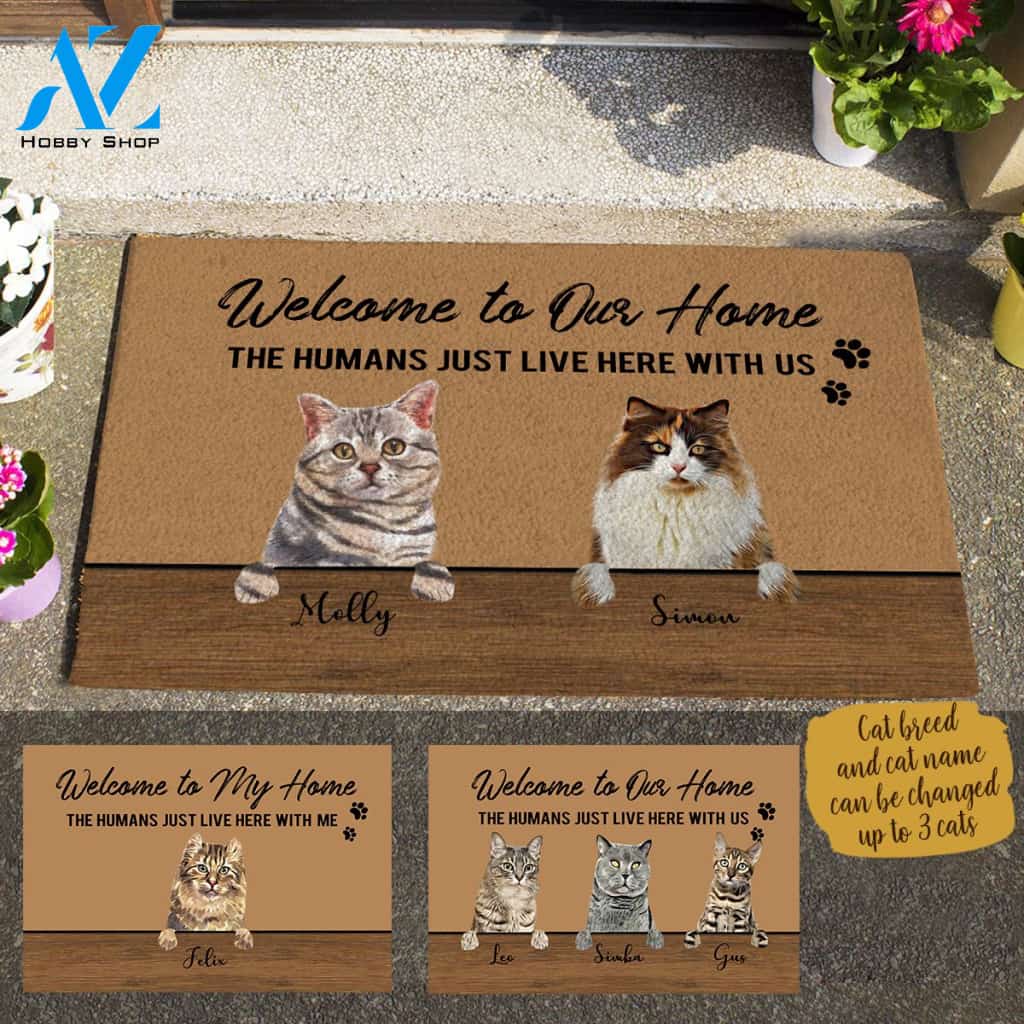 Painting Cat , Welcome To Our Home The Humans Just Live Here With Us, Personalized Doormat HQ