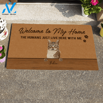 Painting Cat , Welcome To Our Home The Humans Just Live Here With Us, Personalized Doormat HQ