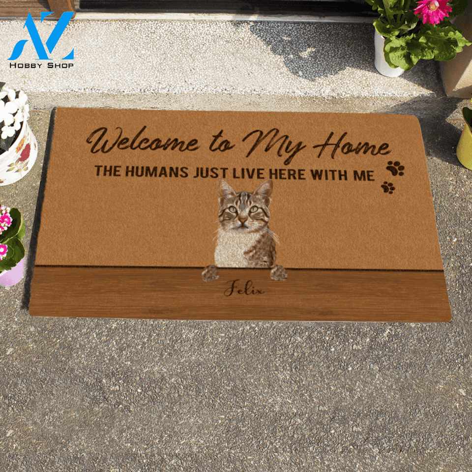 Painting Cat , Welcome To Our Home The Humans Just Live Here With Us, Personalized Doormat HQ