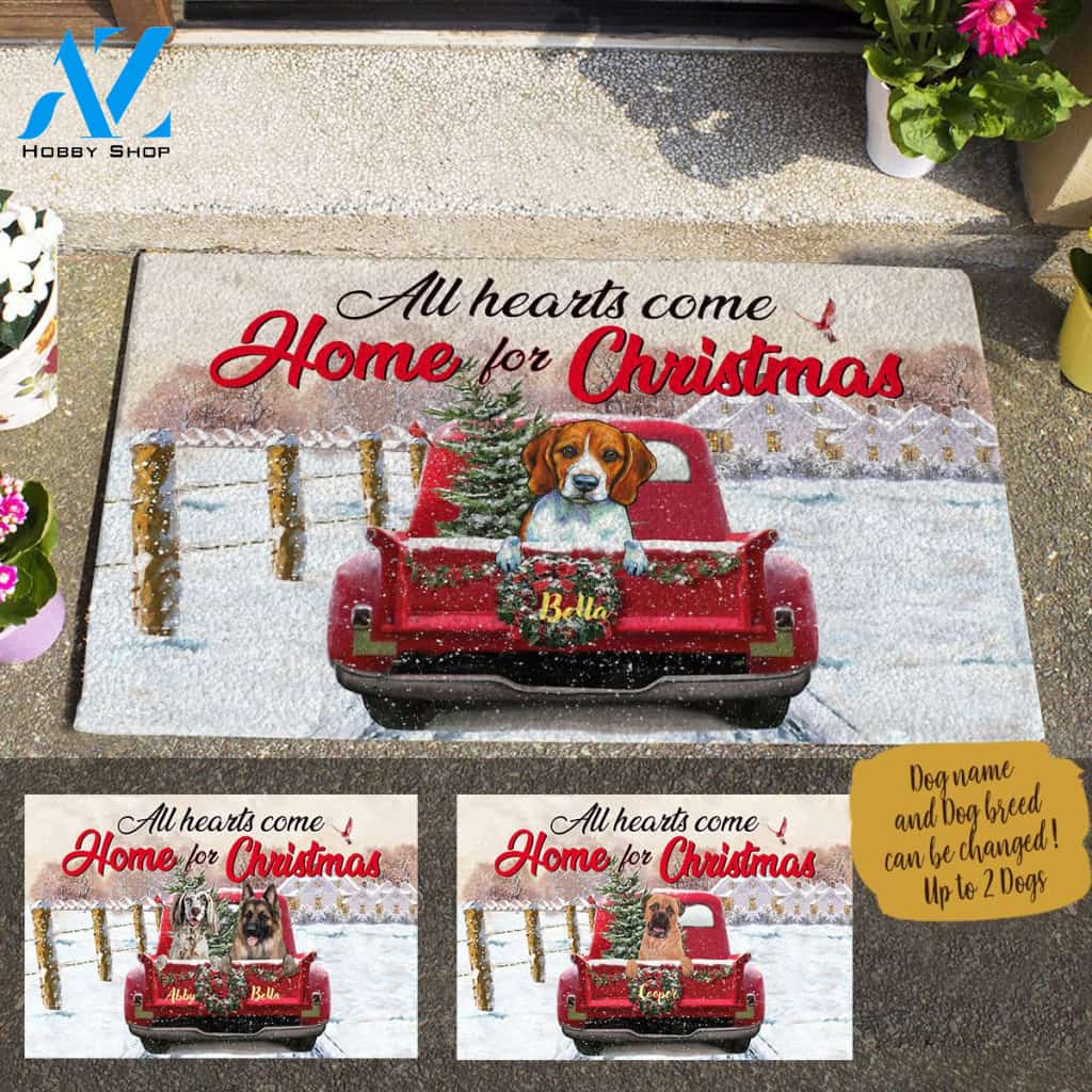 Painting Dog , All Hearts Come Home For Christmas Personalized Doormat HQ