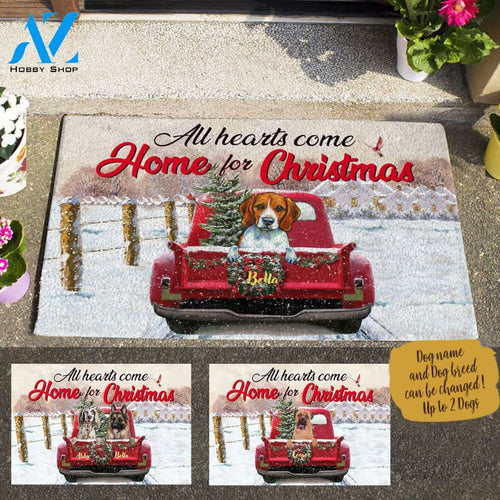 Painting Dog , All Hearts Come Home For Christmas Personalized Doormat HQ