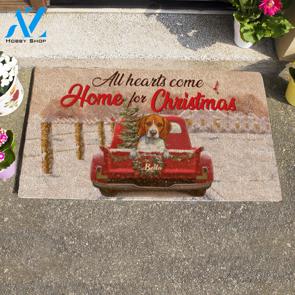 Painting Dog , All Hearts Come Home For Christmas Personalized Doormat HQ