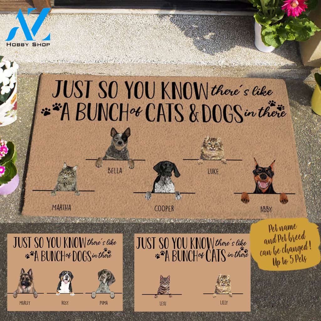 Painting Dog And Cat , Just So You Know There's Like A Bunch Of Cats And Dogs Personalized Doormat HQ