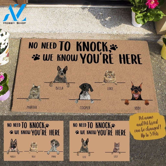 Painting Dog And Cat No Need To Knock Custom Name Printed Doormat Home Decor