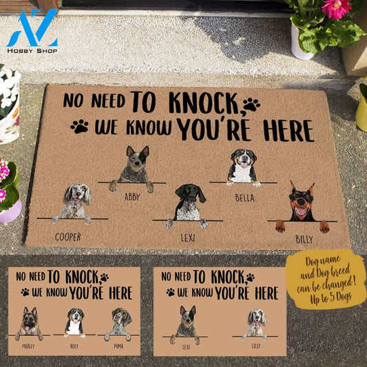 Painting Dog , No Need To Knock We Know You Are Here , Personalized Doormat HQ