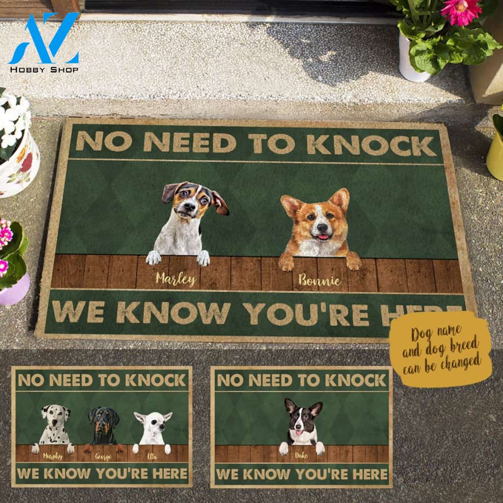 Painting Dog , No Need To Knock We Know You Are Here Personalized Doormat HQ