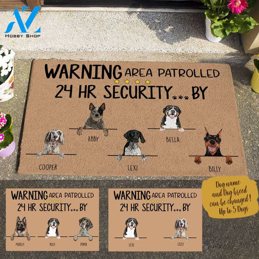 Painting Dog, Warning Area Patrolled 24HR Security By ... Personalized Doormat HQ