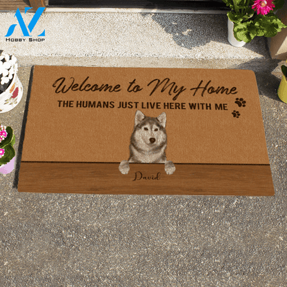 Painting Dog, Welcome To My Home The Humans Just Live Here With Me Personalized Doormat HQ