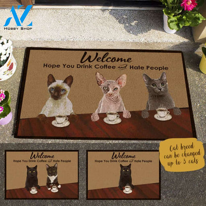 Paiting Cat, Hope You Drink Coffee And Hate People Personalized Doormat HQ