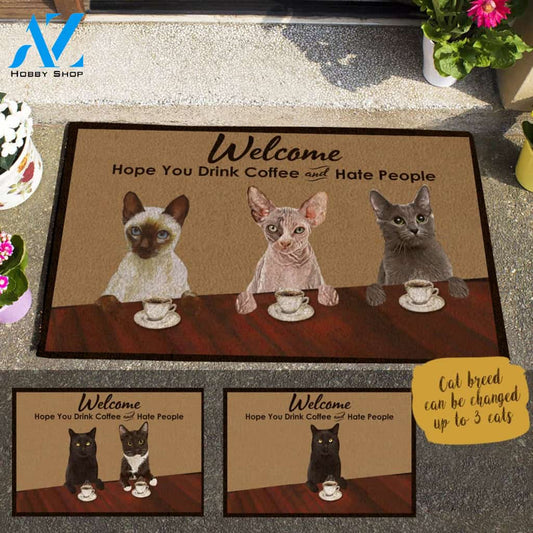 Paiting Cat, Hope You Drink Coffee And Hate People Personalized Doormat HQ