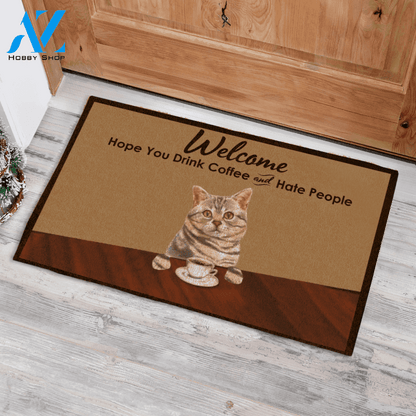 Paiting Cat, Hope You Drink Coffee And Hate People Personalized Doormat HQ