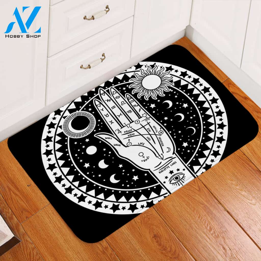 Palmistry Black Door Mat