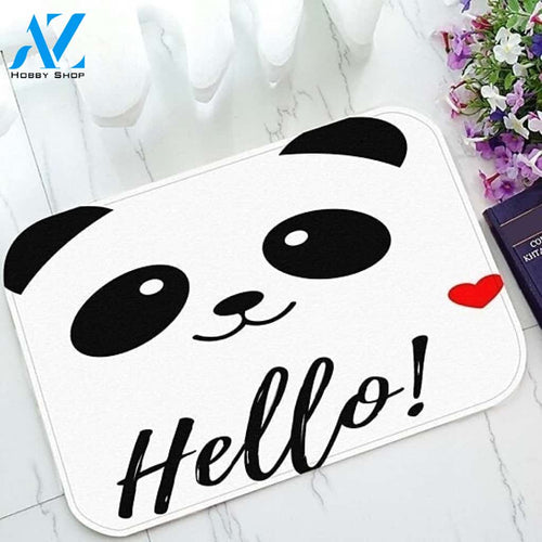 Panda Animal Hello Icon Smiling Bear White Doormat Indoor And Outdoor Doormat Warm House Gift Welcome Mat Birthday Gift For Panda Lovers