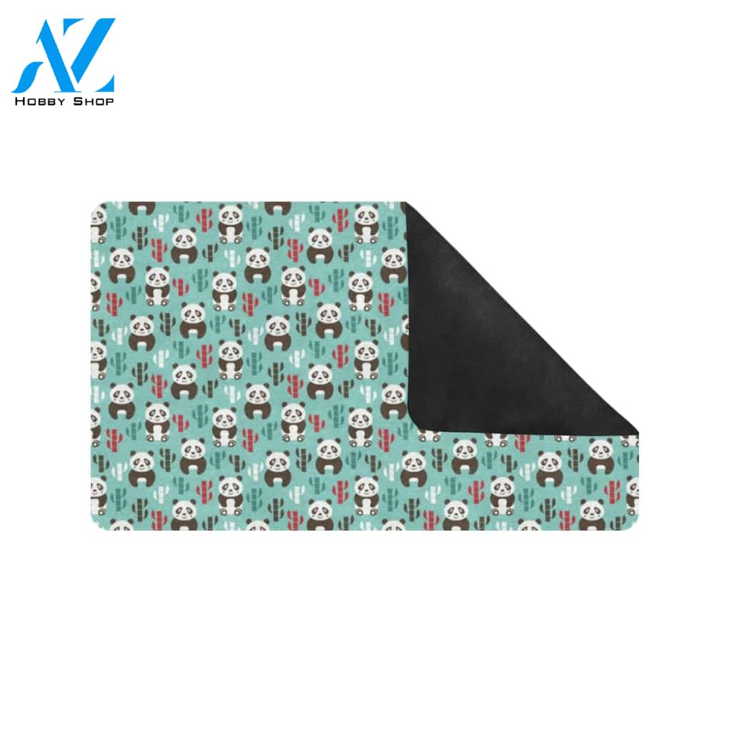 Panda Bear Cute Themed Print Rubber Doormat