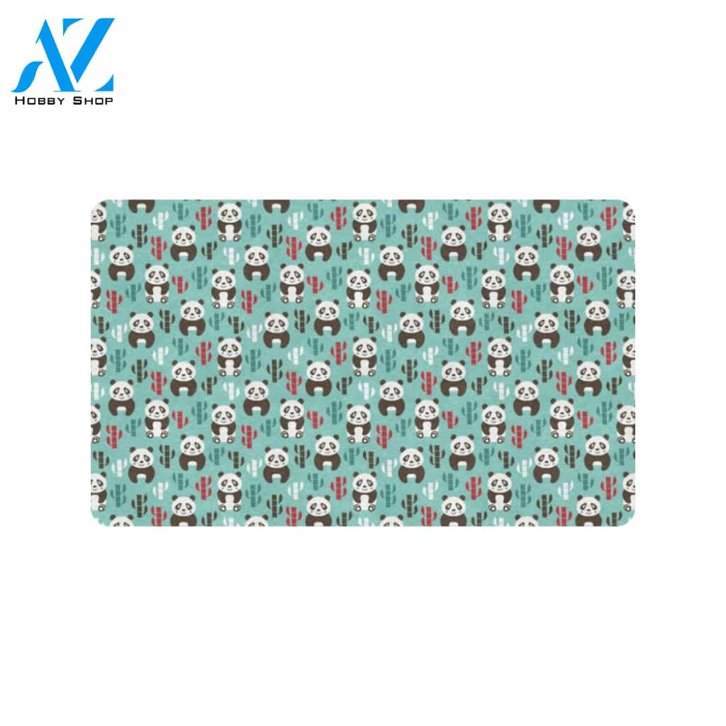 Panda Bear Cute Themed Print Rubber Doormat