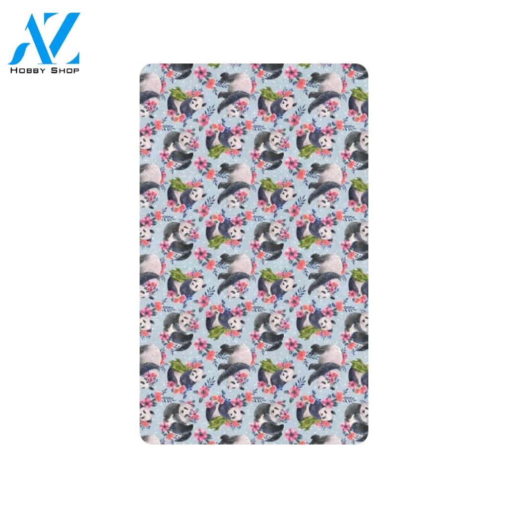 Panda Bear Flower Design Themed Print Rubber Doormat