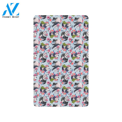Panda Bear Flower Design Themed Print Rubber Doormat