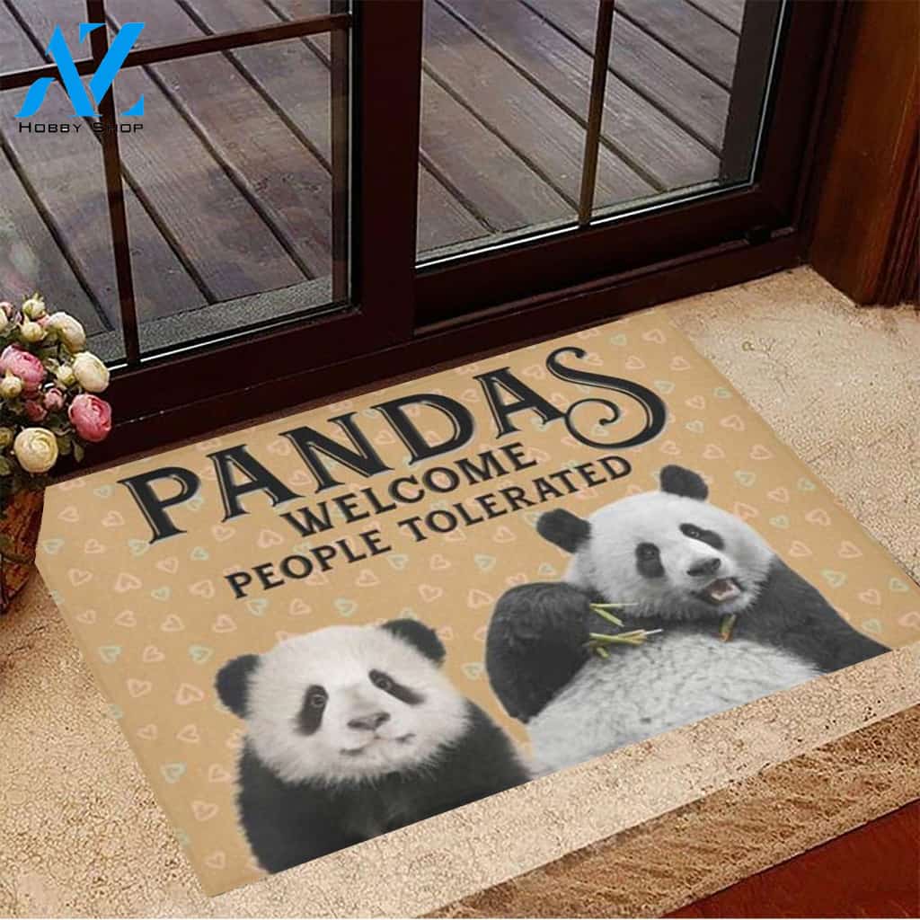 Pandas Welcome People Tolerated Doormat Welcome Mat Housewarming Gift Home Decor Funny Doormat Gift For Friend Gift Idea For Panda Lovers