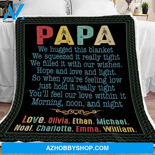 Papa Blanket With Grandkids Names, Papa Black Sherpa Blanket, Papa Black Fleece Blanket