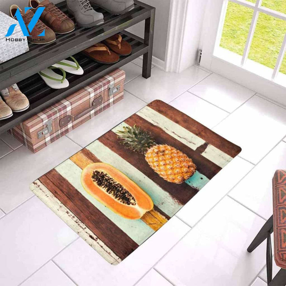 Papaya And Pineapple Doormat Welcome Mat Housewarming Gift Home Decor Funny Doormat Gift Idea For Fruit Lovers Gift For Friend