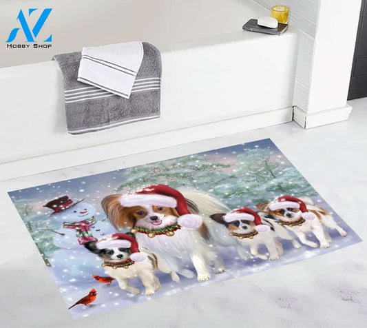 Papillon Christmas Dog Running Doormat